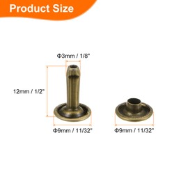 HARFINGTON 100 Sets Double Cap Leather Rivets, 9x12mm Round Cap Tubular Metal Studs Leather Crafting Rivets for Fabric Belt Pet Collar Boot Bag Repair and Decoration, Bronze