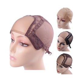 4"X4" U Part Swiss Lace Wig Cap For Making Wigs With Adjustable Straps Mesh Wig Cap (Brown L 56cm)