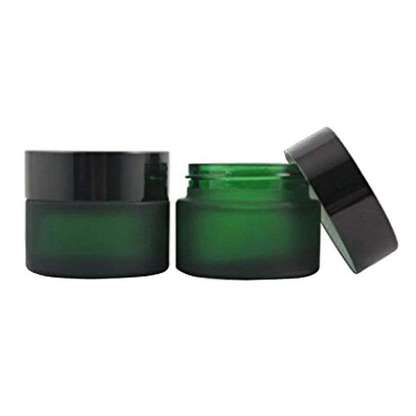 ericotry 30ML(1 OZ) Green Glass Empty Refillable Cosmetic Cream Jar Pot Bottle Container With Black Cap for Salve Face Cream Lip Balm Lotion And DIY Homemade Products (2PCS)