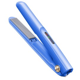 Cordless Hair Straightener and Curler 2 in 1 Ceramic Flat Iron Mini Cordless Portable Travel Hot Tools Straight Curl for Women Men USB Rechargeable with Pouch (Dark Blue) 8