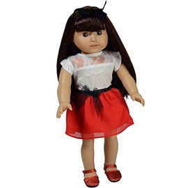The New York Doll Collection Complete OutFit For Fashion Girl Dolls - White and Red Lace Dress with Black Belt - Fits All 18 inch/46cm Dolls - Doll Clothes - Doll Accessories