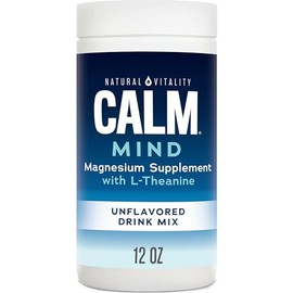 Natural Vitality Calm Mind, suplemento de magnesio con L-teanina, sin sabor, 12 onzas, el paquete puede variar