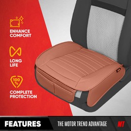 Motor Trend Faux Leather Front Seat Cover for Cars - Set of 2 Brown Front Car Seat Covers for SUV & Truck with Storage Pockets - Automotive Car Seat Cover Protector - for Bottom Cushion Coverage Only