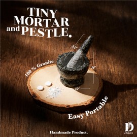 Dakorn Mortar and Pestle Set, Granite with Unpolished Inside, Tiny Size, 1.9",