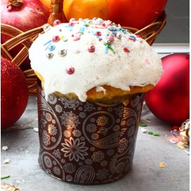 Panettone Paper Moulds, Pack of 20, H 3.54 x 3.54 cm, W 9 x 9 cm, Kulich Shape - Round Panetton Paper Baking Tins - Pans Paper Panettone - Easter Bread Baking Moulds by QG Group