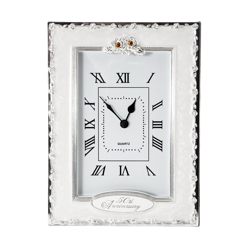 Happy Homewares Traditional 50th Anniversary Clock in White Epoxy with