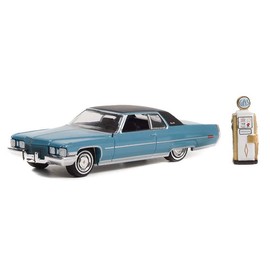 Greenlight 97130-A The Hobby Shop Series 13 - 1972 Caddy Coupe deVille with Vintage Gas Pump 1:64 Scale Diecast