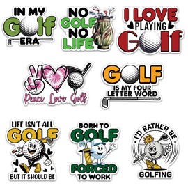 Golf Sticker 8 Pcs (Large Size) Vinyl Stickers Laptop Waterproof Decal for Car Bumper Water Bottle Notebook Luggage Window Party Birthday Decorations - Size 4 Inches