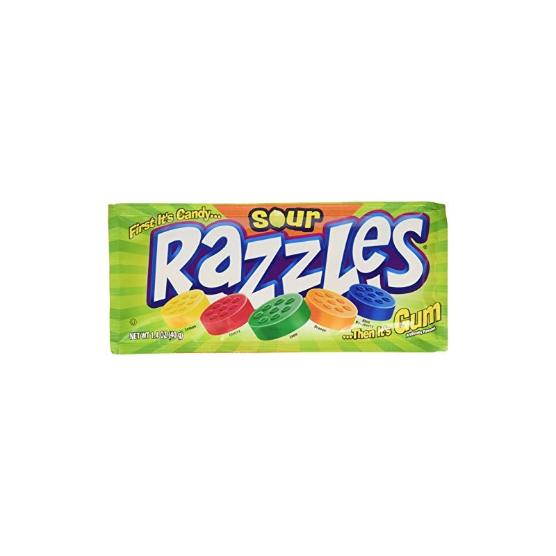 Sour Razzles Candy, 1.4oz Pouches, 24-Count
