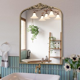 Wiserset Arched Antique Wall Mirror, 22”x30” Vintage Gold Bathroom Vanity Mirror, Ornate Arch Mirror for Over Sink/Fireplace/Entryway