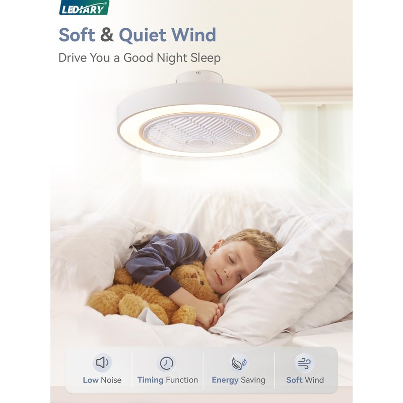LEDIARY 22in Enclosed Ceiling Fan with Light and Remote, White