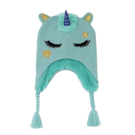 Kids Little Girls Flying Unicorn Beanie Wings Winter Hat Faux Fur Plush Fleece Lined Earflap Cap