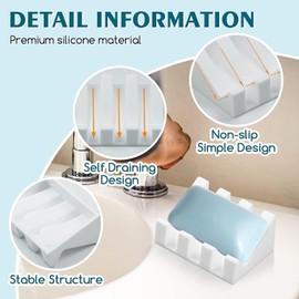 Silicone Soap Dish for Bar Soap Holder for Shower Bathroom Self Draining Waterfall Drying Tray Keep Soap Bars Dry Clean & Easy Cleaning (White1, 1)