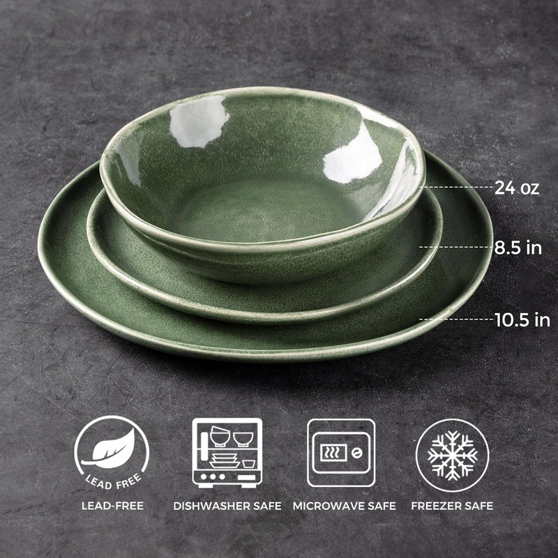AmorArc Ceramic Dinnerware Sets,Handmade Reactive Glaze Stoneware Plates and Bowls