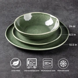 AmorArc Ceramic Dinnerware Sets,Handmade Reactive Glaze Stoneware Plates and Bowls Set,Highly Chip and Crack Resistant | Dishwasher & Microwave Safe Dishes Set,Service for 4 (12pc)