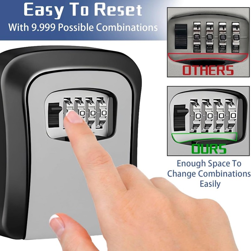 Wall-Mounted Key Storage Box, 4-Digit Combination Lock, Weatherproof Security Safe