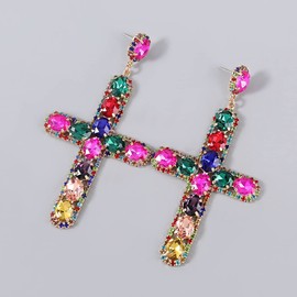 Colourful Cross Earrings, Baroque Cross Earrings for Women, Bohemian Cross Crucifix Earrings, Sparkling Cross Statement Earrings, Gothic Cross Boho Jewellery, Religious Holy Cross Earrings for Girls,
