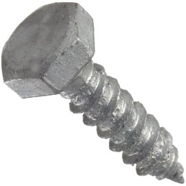 Steel Lag Screw, Galvanized Finish, Hex Head, External Hex Drive, 6" Length, 1/4" Threads (Pack of 100)