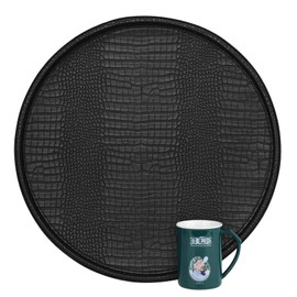 HofferRuffer Extra Large Round Serving Tray 20'', Elegant Oversized Faux Leather Circle Ottoman Table Tray, Serve Tea Coffee Breakfast in Bedroom Living Room Kitchen (Classic Black)