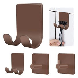 CGBE 4 Pack Shower Hooks - Self Adhesive Shaver Holder Hanger for Bathroom, Damage Free Wall Hooks for Razor, Loofah Sponge - Brown