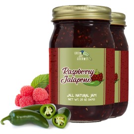 Green Jay Gourmet Raspberry Jalapeno Jam - All-Natural Raspberry Jam with Red Raspberries, Jalapeno Peppers & Lemon Juice - Vegan, Gluten-free Jam with No Preservatives - Made in USA - 2 x 20 Ounces