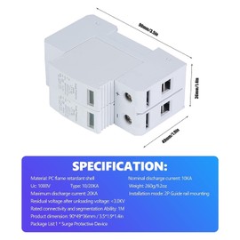 Surge Protector, Surge Protection Device for PV, DC Solar PV Surge Protection Device, LT1-20, 2P 1000VDC 20KA, 35mm DIN Rail Mount (2P20KA)