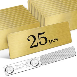 Blank Magnetic Name Tags 25 Pack, 1 x 3 in Name Tags for Clothes, Stainless Steel DIY Name Badges with Strong Magnetic Backing, School Office Supplies, Gold