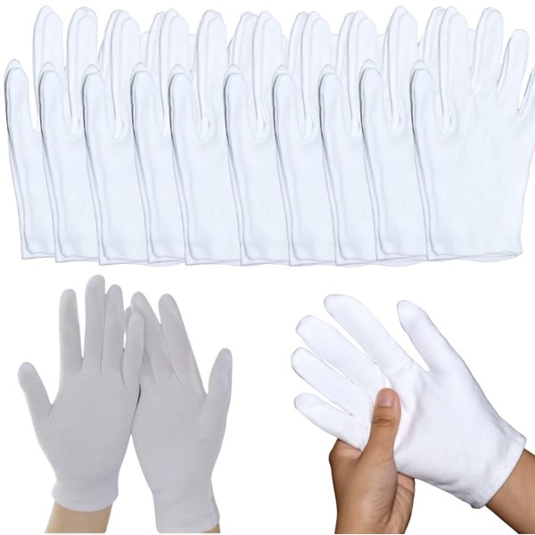 10 Paar weiße Baumwollhandschuhe – Extra dicke Feuchtigkeits-Handschuhe für trockene
