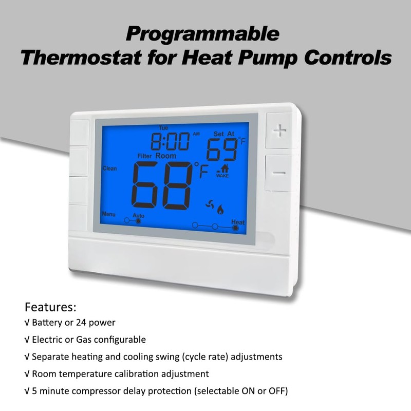 Super Programmable Thermostat for Home，2 Heat/1 Cool Heat Pump Or