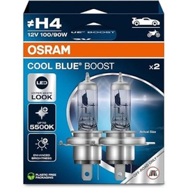 OSRAM COOL BLUE® BOOST, H4, halogen headlight lamps, up to 5500K, Hanging folding box (2 lamps), offroad use only