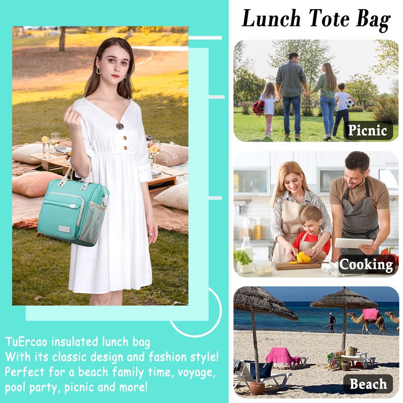 TuErCao Preppy Lunch Box for Women Aesthetic Insulated Lunch Bag