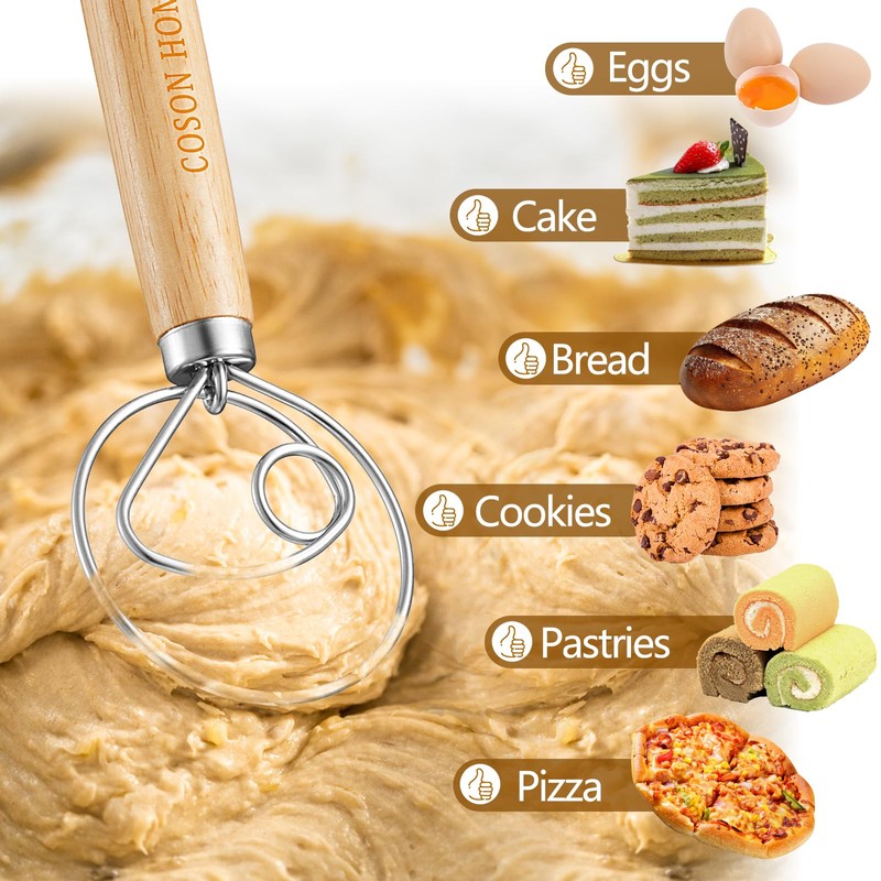 Pack of 2 Danish Dough Whisk, Kitchen Baking Flour Mixing