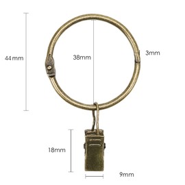 KaiYi Curtain Rings Clips, Curtain Clip Hooks, Opening Design, Inner Diameter 38mm, Easy Installation, Steel, Set of 20, Bronze Color