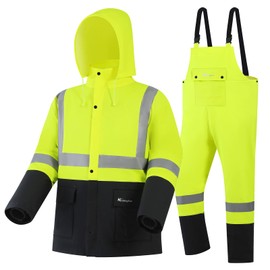 Rain Coat for Men & Women Waterproof Reflective Heavy Duty Safety Jacket Suit Outdoor Work Fishing Rain Gear(Fluorescent,X-Large)