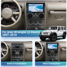 [2G+64G] Car Radio for Jeep Wrangler 2007 2008 2009 2010 (2 Door) - 9 inch Touch Screen Android Stereo - Wireless Carplay & Android Auto/EQ Sound / 1080P / SWC + AHD Backup Camera + Canbus and Mic