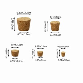 Cork Stoppers - 100-Pack Mini Cork Stoppers, Tapered Cork Bottle Plugs, 5 Sizes
