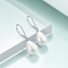 Rnivida 925 Sterling Silver 10MM Pearl Drop Earrings for Women,Hypoallergenic Dangle Pearl Earring,Single leverback Pearl Jewelry for Bridesmaids Wedding Day | Holiday Gifts