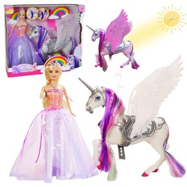 BETTINA Color Change Unicorn and Fairy Tale Princess Doll, W/Mane Brush, Girls' Unicorn Doll Toys Gifts, Presents for Girl Kids Aged 3+, Rainbow Braided Hair Horse Princess