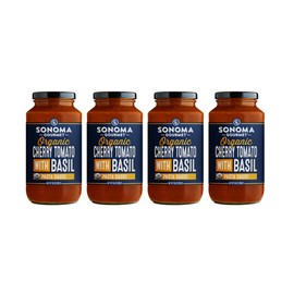 Sonoma Gourmet Cherry Tomato With Basil Pasta Sauce | USDA Organic, Non-GMO, Gluten-Free and No Sugar Added | Made With Fresh Ingredients | 25 Ounce Jars (Pack of 4)