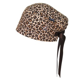 CALOMED Scrub Cap for Women and Men, Euro Style Scrub Caps, with Ribbon Ties & Buttons, Long or Short Hair (Brown Cheetah Print)
