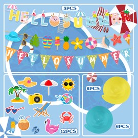 JOFONY Summer Party Decoration Hanging Swirls,60 PCS Tropical Party Pool Beach Birthday Party Hello Summer Banner Streams Holiday Supplies for Adults Office Indoor Outdoor