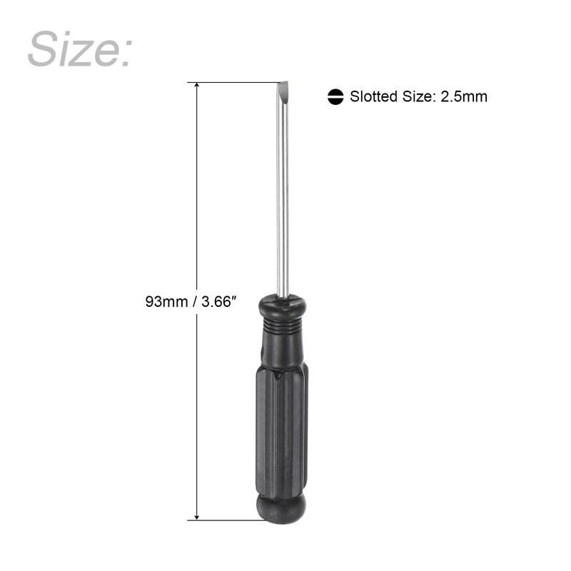 sourcing map Mini Slotted Screwdriver, 2.5mm Flat Head with Black