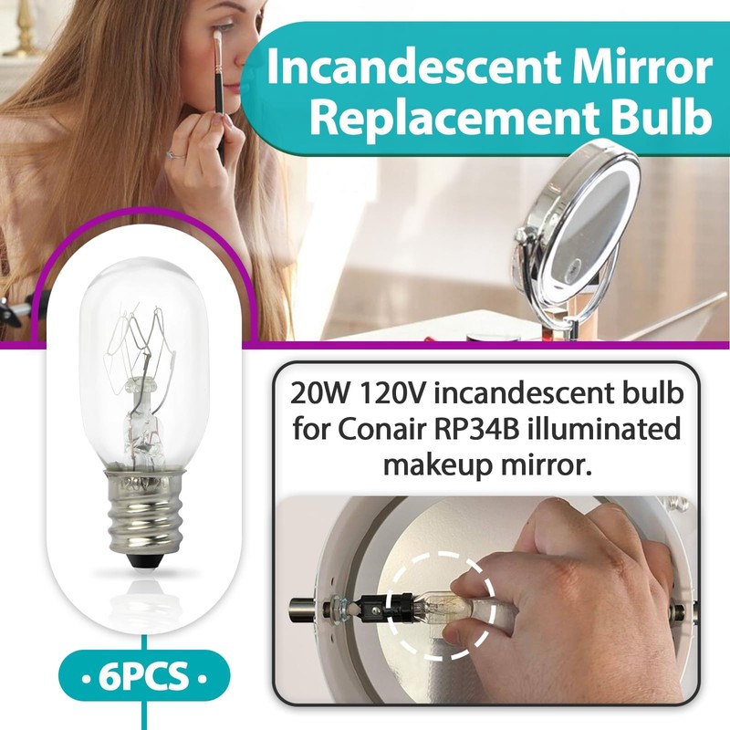 Joworthy 6 Pcs 20W 120V Incandescent Bulb Compatible with Conair