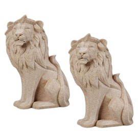 ICE ARMOR 2-PC Gift Set 8" H Sandstone Lion Sitting Figurine Statue Sculpture Ornament Decoration Home/Room Decor for Housewarming, Holidays, Christmas Special