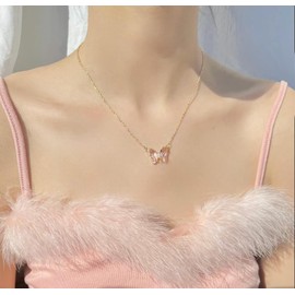 Carovo Dainty Butterfly Pendant Necklace for Women 18K Gold filled Minimalist Cubic Zirconia Butterfly Pendant Cute Gold Chain Necklaces Jewelry Gifts for Women