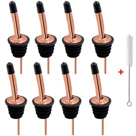 Liquor Bottle Pourers - 8 Pack Stainless Steel Classic Bottle Pourers with clean bursh, Rustproof Metal Alcohol Pouring Tubes For Bars, Clubs, Restaurants & Home Use (Copper)