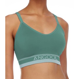 ANGOOL Strappy Sports Bras for Women, Longline Medium Support Yoga Bra Wirefree Padded Sports Bra with Adjustable Straps Grayish Green 1Pack