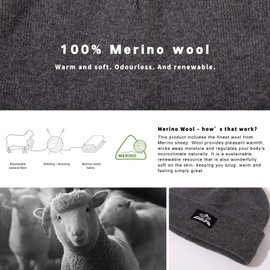 TOP-EX M/L/XL/XXL 100% Merino Wool Knitted Hat Warm Winter Hat for Men and Women Windproof Breathable Beanie Black, Grey_Fleece