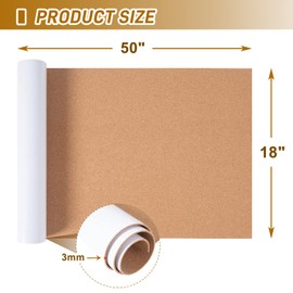 BlueGift Cork Board Roll 3mm Thick - 50"x18" Cork Board for Walls Self Adhesive Backed Corkboards Natural Cork Bulletin Boards Cork Sheet with Push Pins
