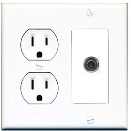 15 Amp Duplex Round Power Outlet 1 Port 3.5mm Headphone/Aux Wall Plate